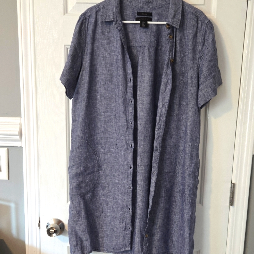 Tahary Linen Short Sleeve Shirt dress